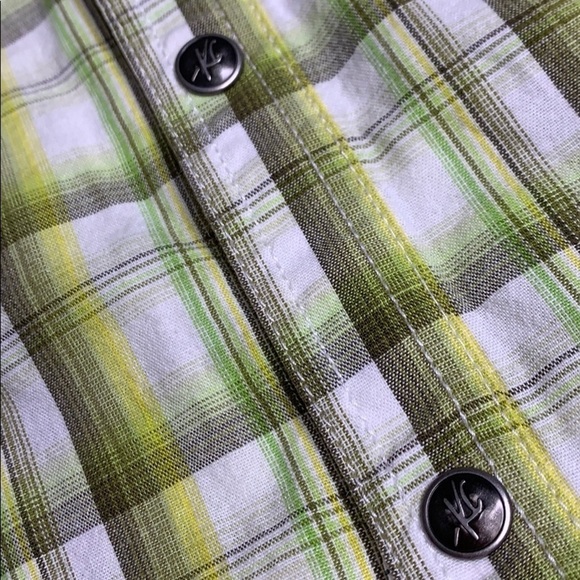 Kenneth Cole NY Short Sleeve Plaid Button down top lime green small - Picture 2 of 7